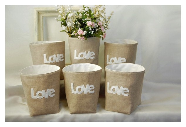 box linen 3 LOVE Letters Wedding Set of Three Oatmeal Linen Bin Organizer Storage Basket Felt Recycled Gift Wrap tagt team