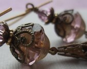 Amethyst Earrings Purple Earrings Renaissance Old World Vintage Style Antique Brass