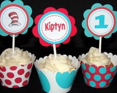 Personalized Dr. Seuss Cat in the Hat Birthday Cupcake Toppers