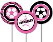 Hot Pink Zebra Print Rockstars Sports Cupcake Toppers Printable Digital File Il_170x135