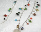 Beautiful Colorful Vintage Italian Sterling Chain Murano Lampwork Beads Necklace Bracelet Set