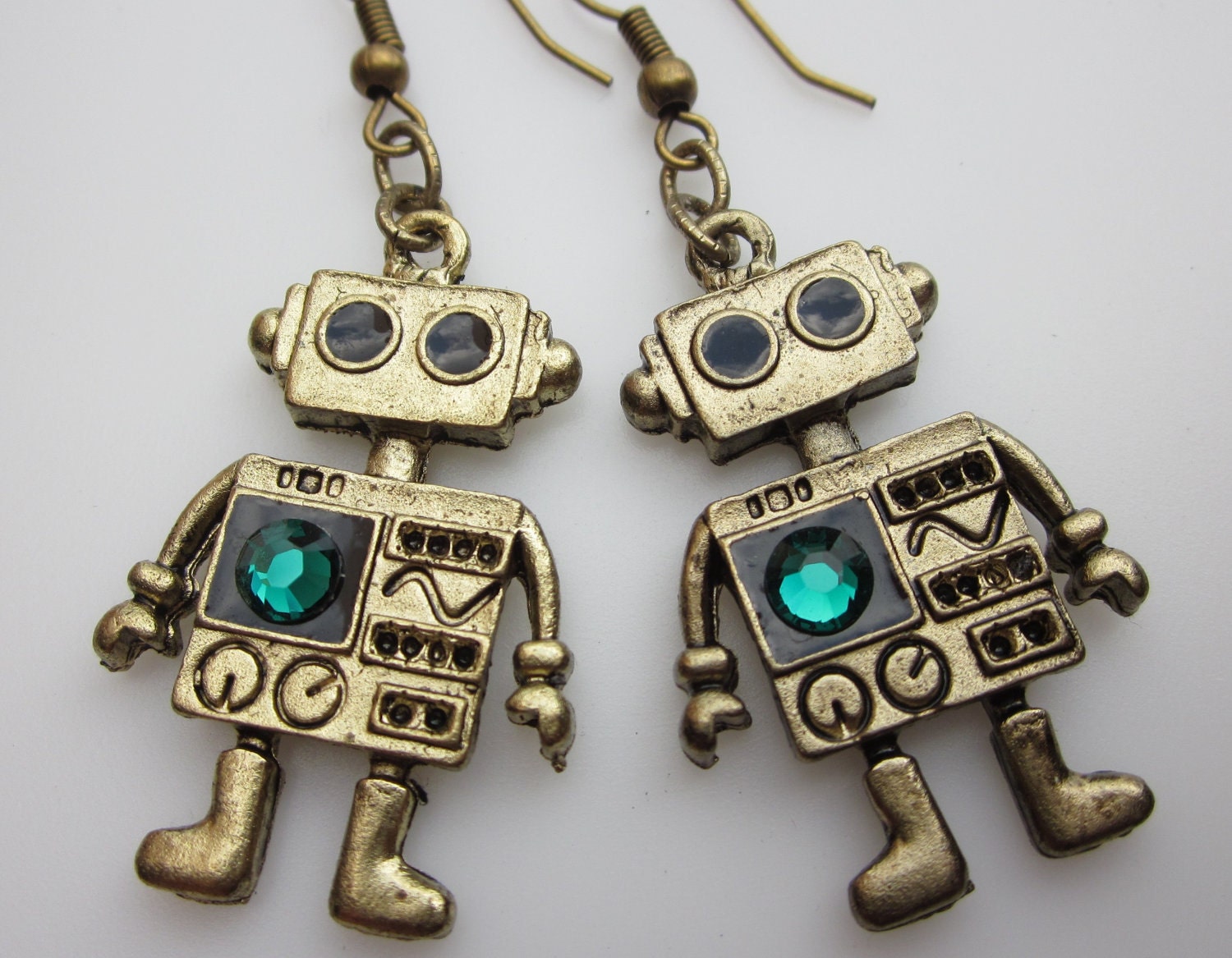MINI ROBOT EARRINGS With Emerald Swarovski Gems