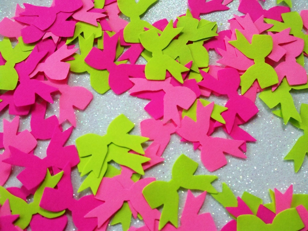 paper bow die cut punches hot pink and green neon 100 count