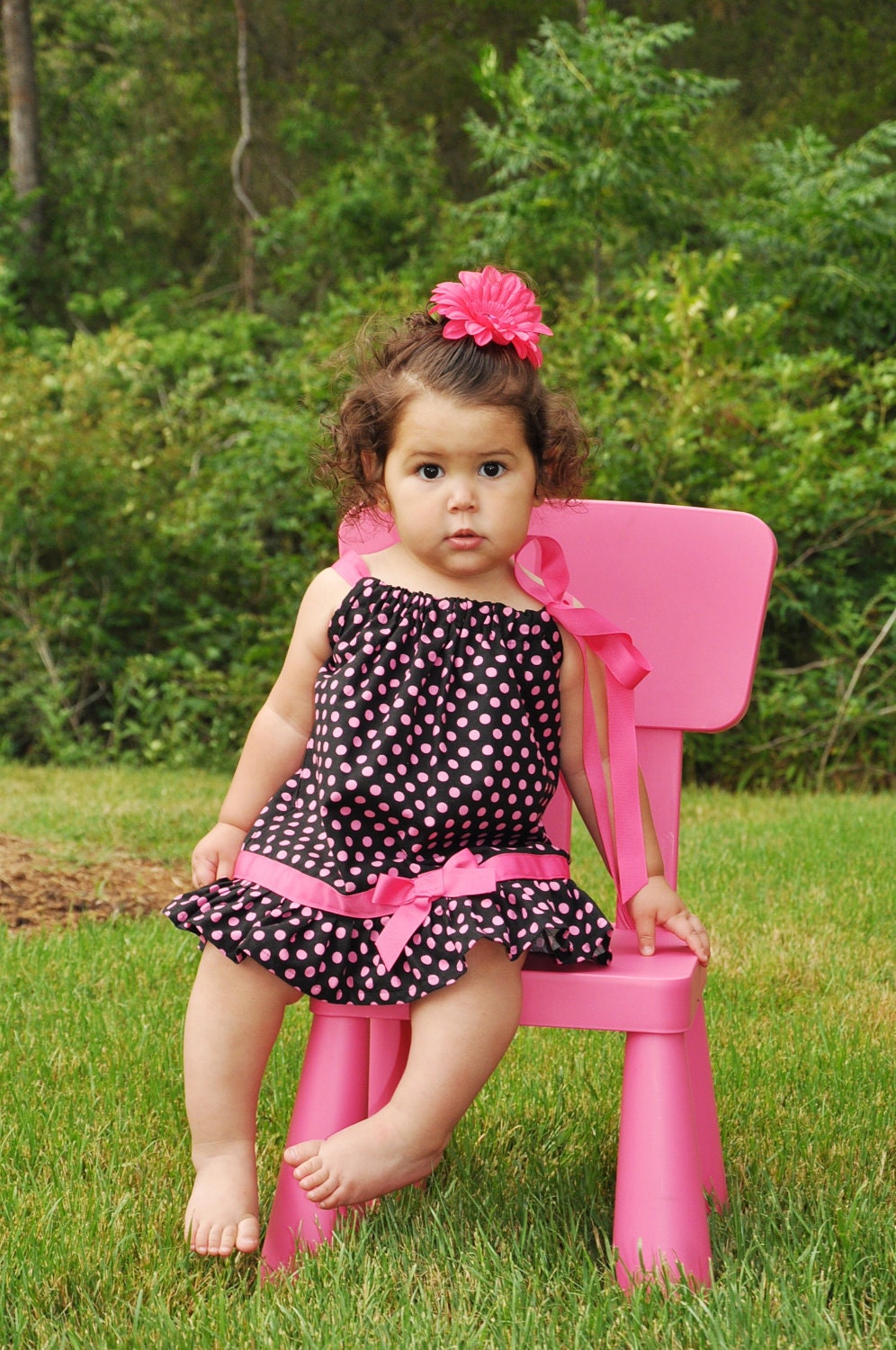 Girls summer dresses - hot pink - black - size 1/2 1 2 3 4 5 6 7 8
