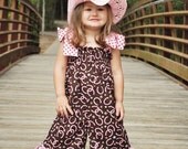 Girls  - Western -  Romper -- girls - pink - brown -ruffle