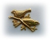 2 BIRDS On BRANCH Raw Brass Jewelry Finding (BF)