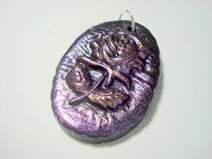 Purple Crackle Rose Handmade Polymer Clay Pendant