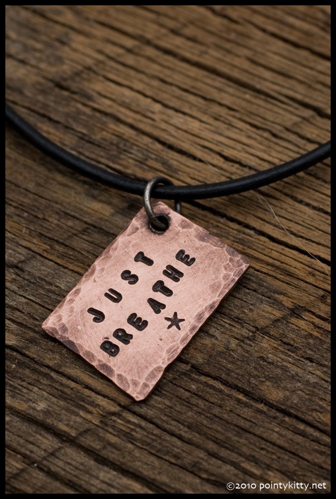 Just Breathe - sterling silver and copper hand-hammered pendant necklace