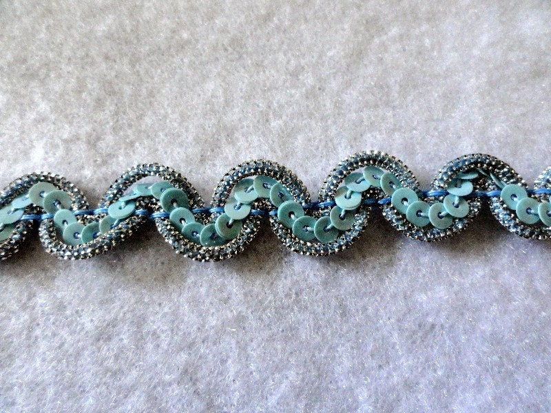 Light Blue and Silver Sequin and Boullion Sewing Trim