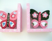 hand painted wooden butterfly bookends customized to match bedding