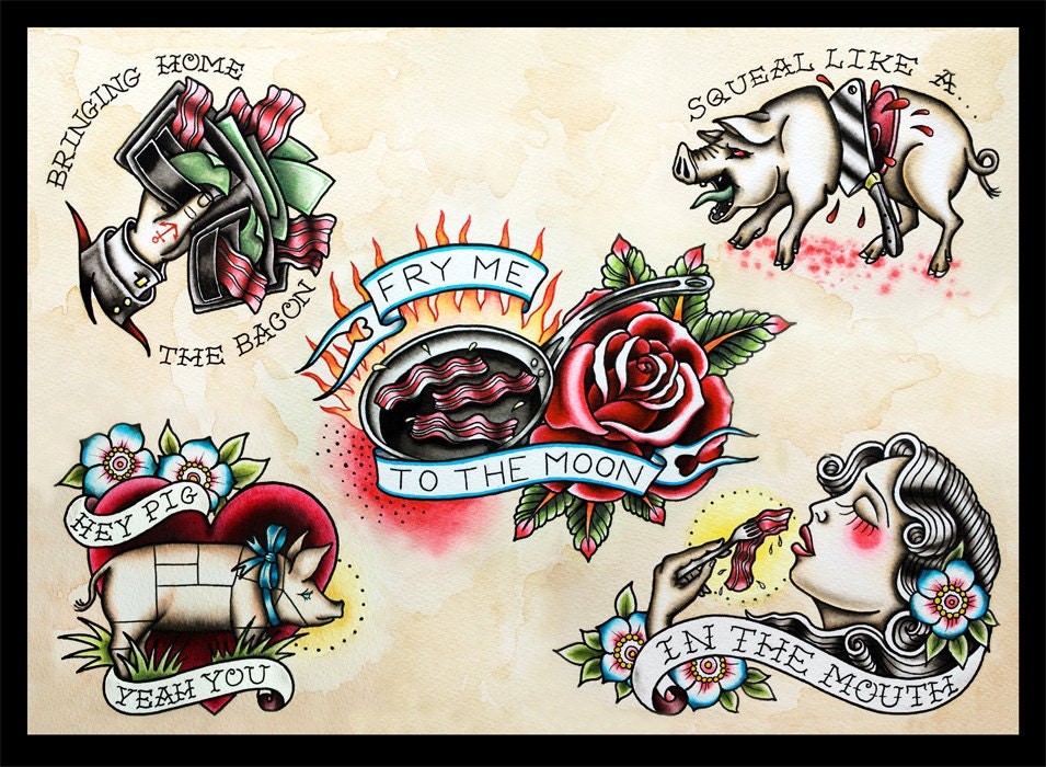 Bacon Tattoo Flash - Print