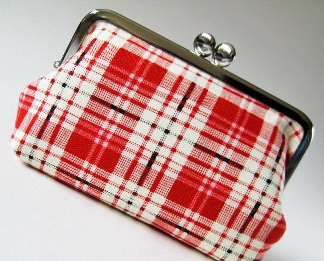 Red plaid snap purse