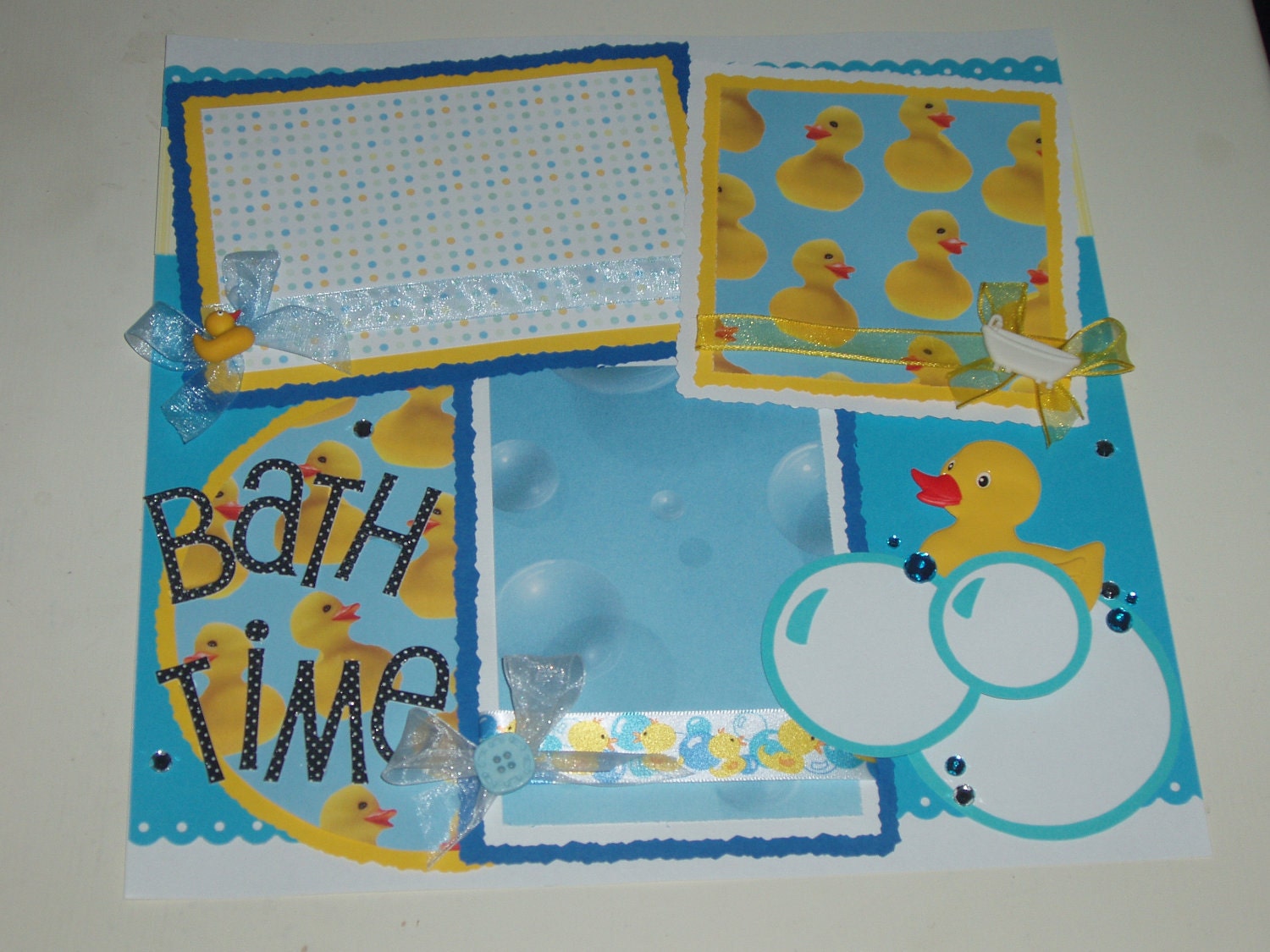 New Baby Bath Time Bubbles Premade Scrapbook Page by KARI
