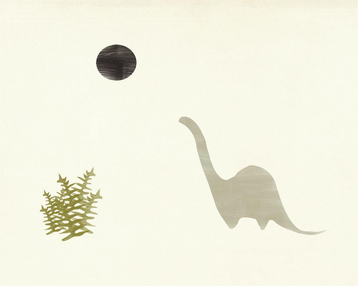 Modern Dinosaur Print Black Sun Brontosaurus