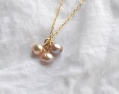 Pink Pearl Trio Necklace - tiny freshwater pearl cluster gold filled - simple dainty jewelry - adencreations