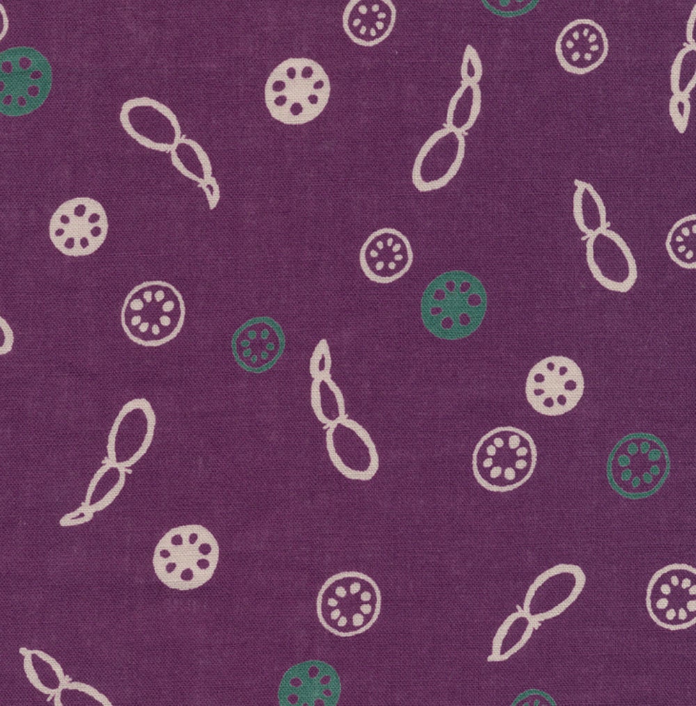 Lecien Kyo Yasai Lotus Root Purple - Japanese Kawaii Fabric Half Yard