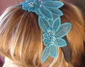 Black and Teal Vintage Applique Hair Accessories Headbands