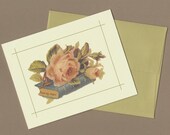 Blank Greeting Cards, Blank Notecards, Set of 4, "From My Heart" - peach roses, book theme