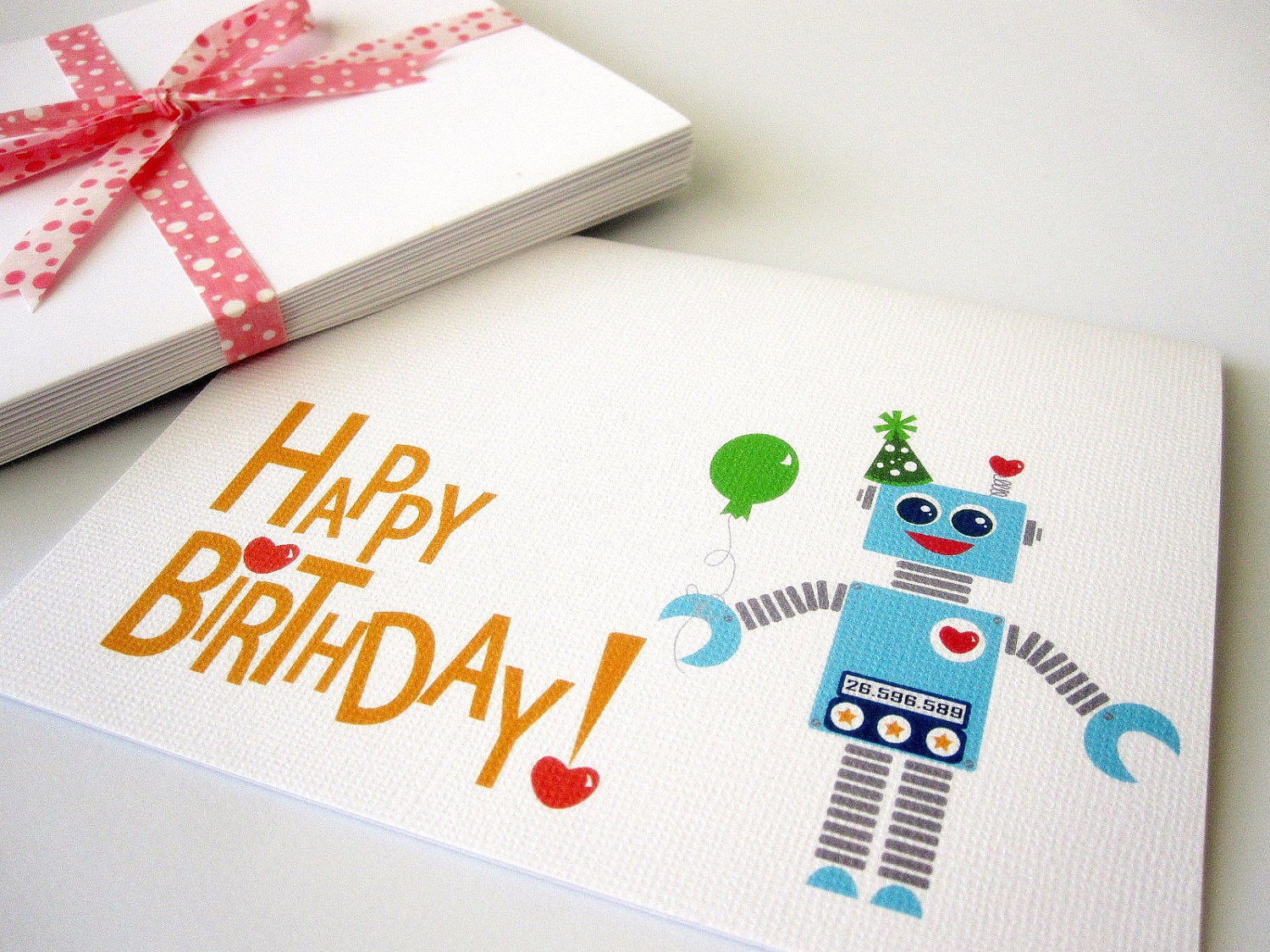 Cute robot card, Adorable Happy Birthday robot card