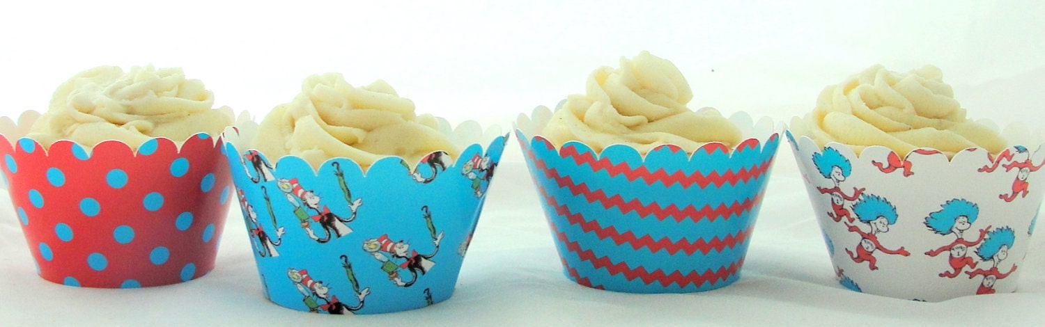 Dr. Seuss Cat in the Hat Birthday Baby Shower Cupcake Wrappers