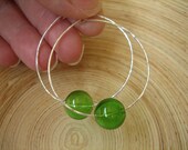 Simply Silver Hammered Hoop Earrings with Hand blown Glass Beads Sea Green
