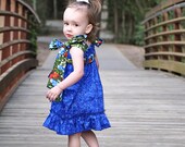 sundress - royal blue - shirred top -  boutique - custom