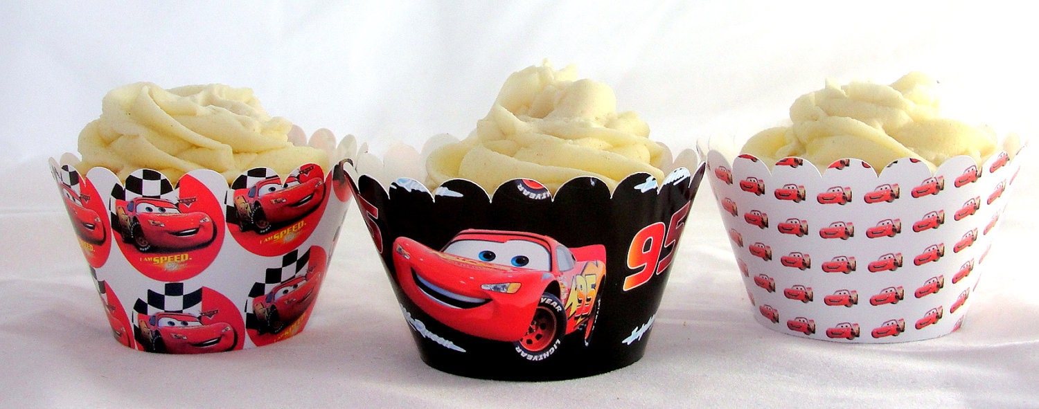 Lightning McQueen Cupcake wrappers for boy birthday party in black and red