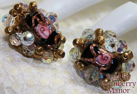 Vintage Elizabeth Morrey Lampwork Beaded Earrings