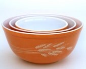 Vintage Pyrex Bowls, Mixing Dishes, Harvest Orange Baking Wheat Red Kitchen Home Decor, Set of 3