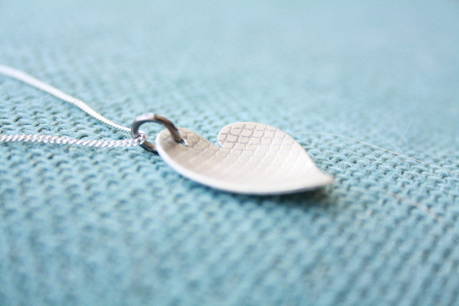 Sterling Silver Mesh Imprinted Heart Necklace - My Heart is Yours