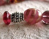 Pink Cranberry Glass Pewter Bracelet Set