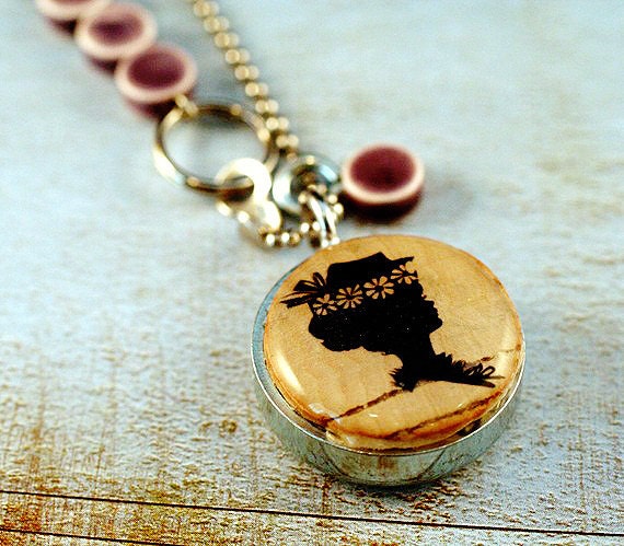 Vintage Bonnet Silhouette Jewelry - Recycled Cork Necklace - Handmade by Uncorked