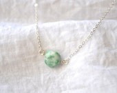China Jade & Sterling Silver Green Speckle Necklace