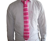 Hand Knit Hot Pink and White Pinstripe Skinny Tie
