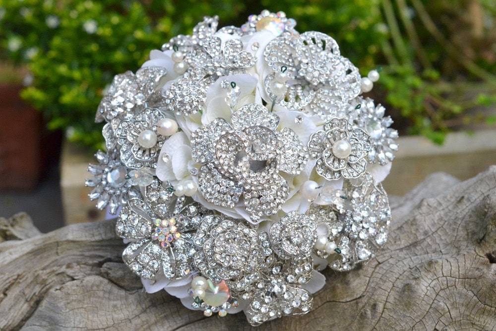 Heirloom crystal brooch posy -- made to order
