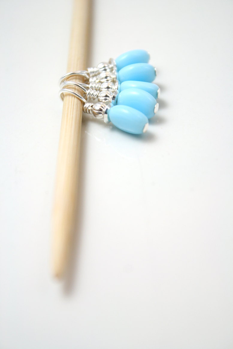 Blue Sliver- Knitting Stitch Markers- Set of 5- Small