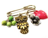 I Heart Owls Brooch Mini Kilt Safety Pin
