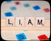 Custom Print of the name of your choice spelled out with Scrabble tiles - 8x10 fine art print on Woodblock