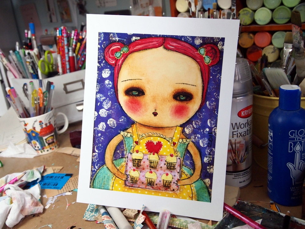 CUPCAKES FOR ALL - Giclee Reproduction From Original Collage By Danita (7x9 Inches)