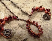 Hand Forged Copper Necklace with Garnet and Czech Crystals "Rose Taurus"