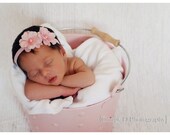 Sweet Baby Double Layered Bloom Headband in Perfectly Pink with Pearls on Soft Pink Headband Photography Prop