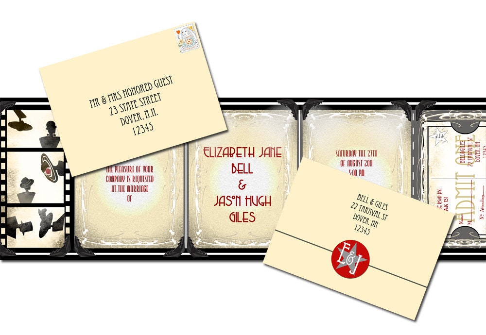 Movie Theater Ticket Seal and Send Wedding Invitation- DIY Print