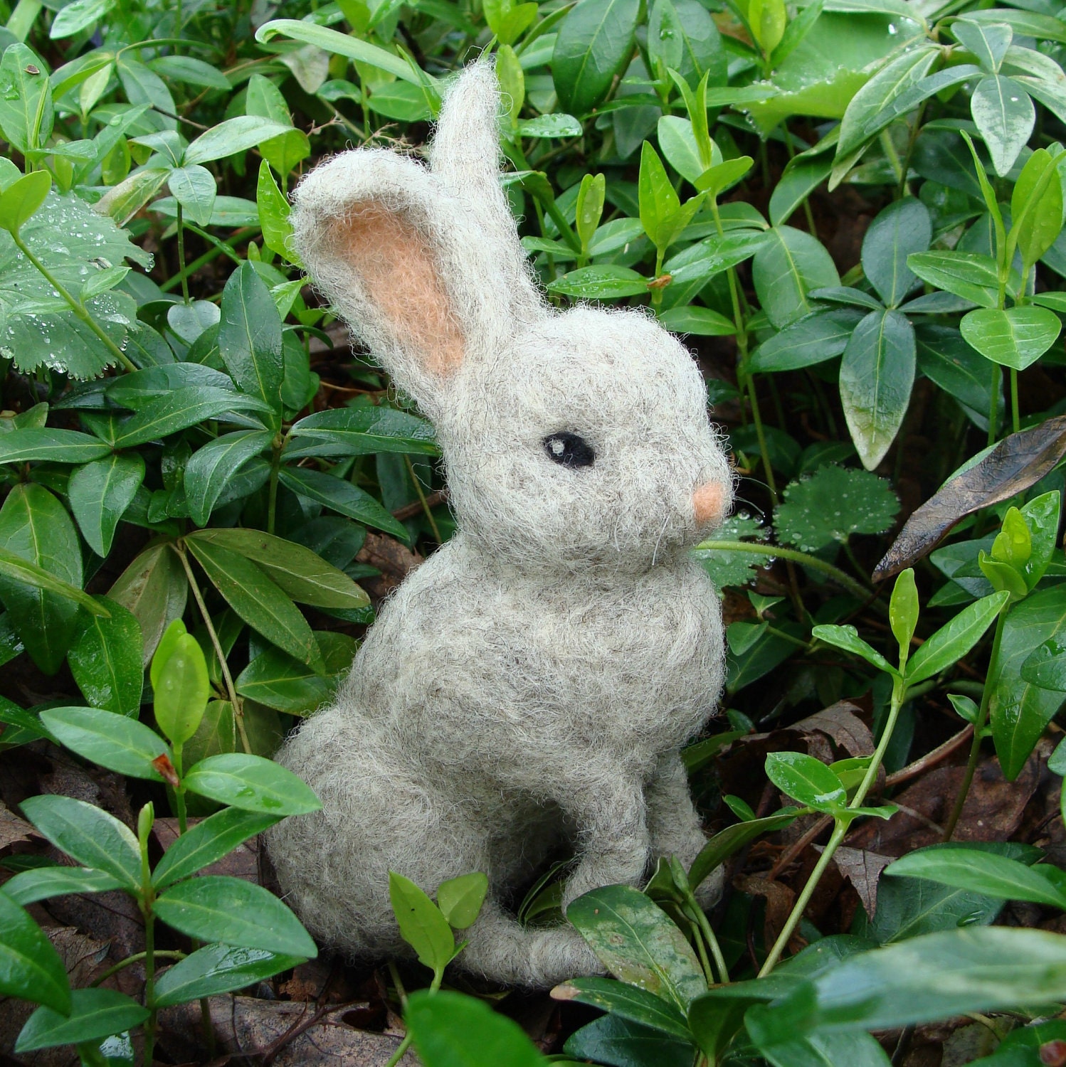 Needlefelted Animal Rabbit Bunny - The Hare, Mixed Grey Rabbit Needle Felted