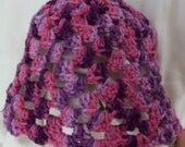 Pink & Purple Crochet Beanie with Scalloped Edge