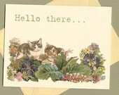 Cat Flowers Card, Hello Blank Card