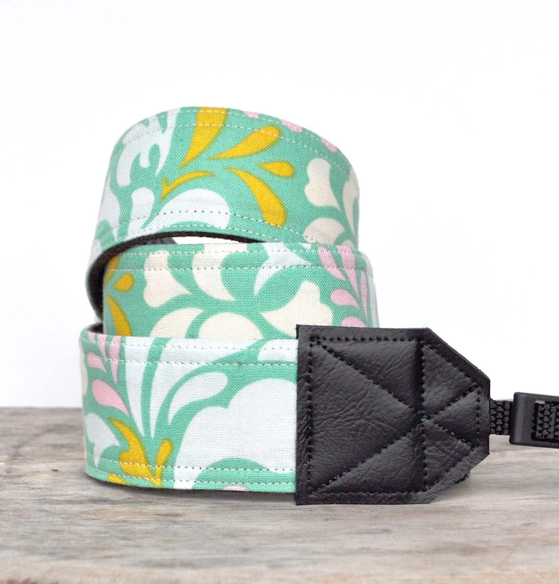 LAST ONE - DSLR Camera Strap  - Nikon, Canon - Heather Bailey Pop Garden Sway Teal