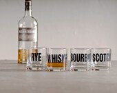 Whiskey, bourbon, scotch and rye - hand printed rocks glasses
