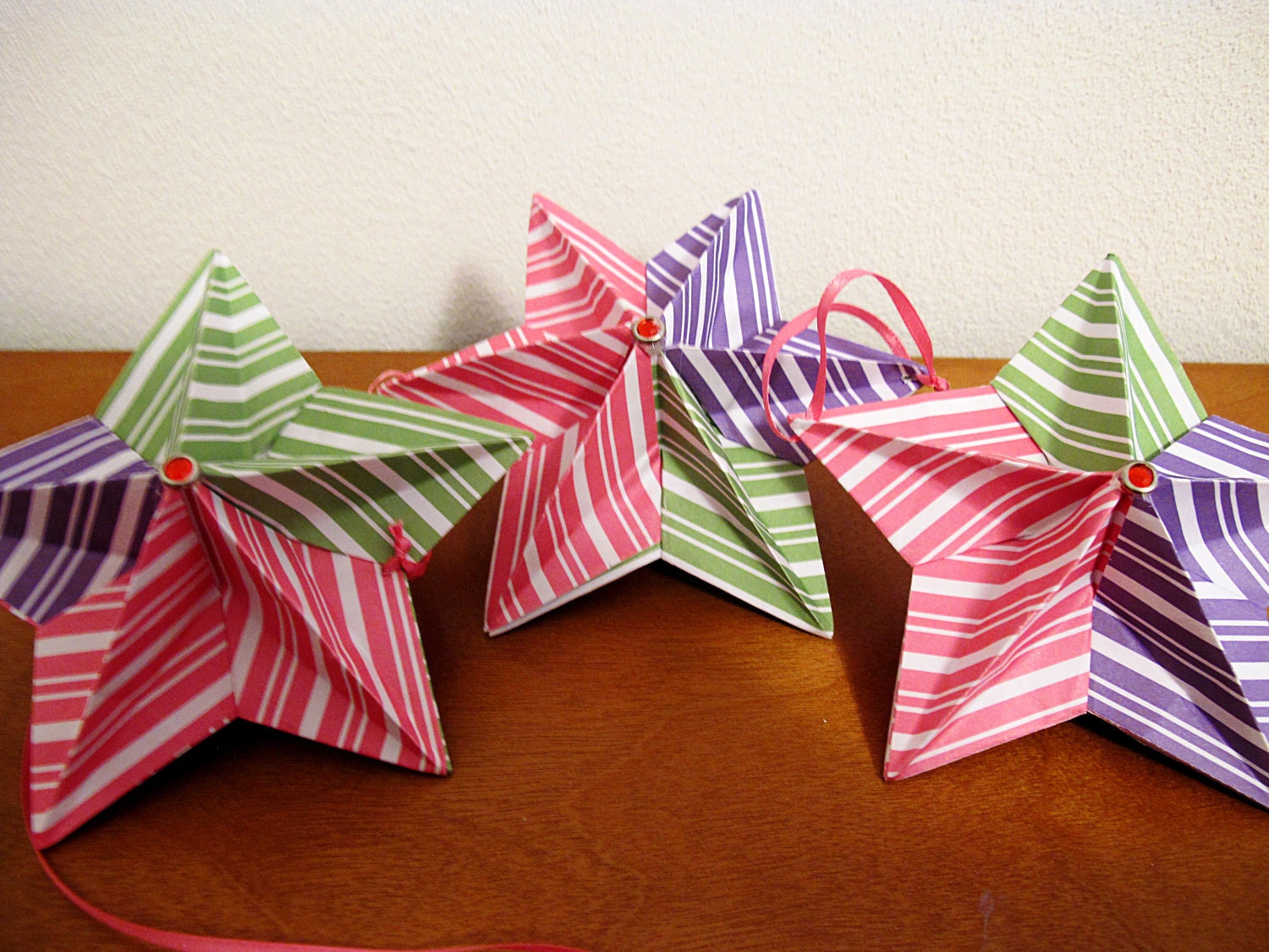 Paper Star Mobile- Pink, Green, Purple Star Mobile - Lovely Stripes