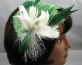 Blooming White on Green Feather Fascinator Kentucky Derby Wedding Hat