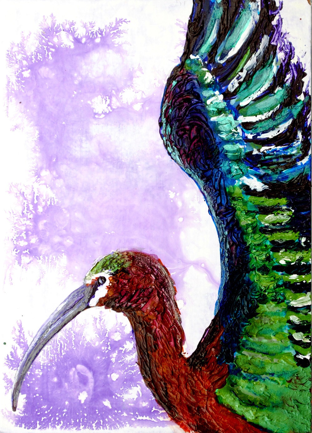 Ibis Bird Painting - Abstract Acrylic - BobbisMixedMediaArt